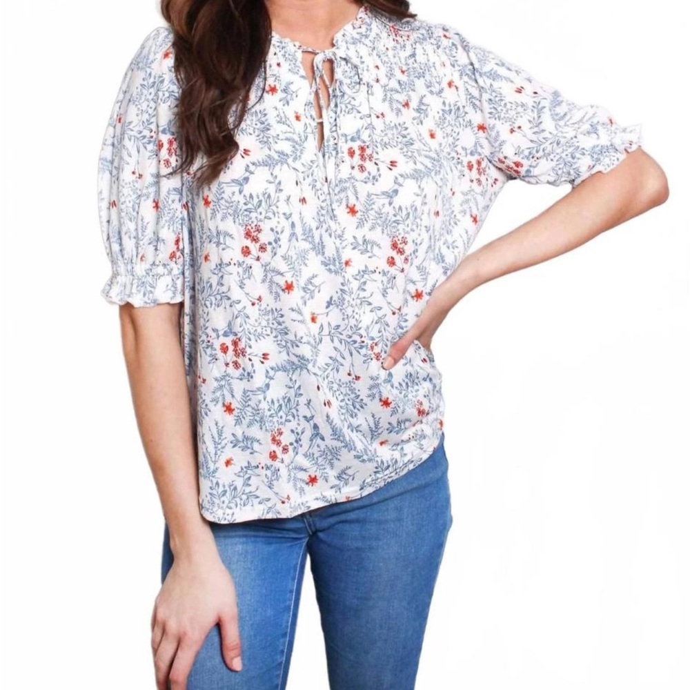 Melloday Floral Peasant Blouse Size Small Cottagecore Boho Prairie Top